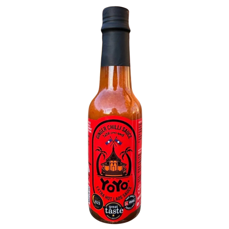 Bottle of Yoyo Chilli Sauce on a white background