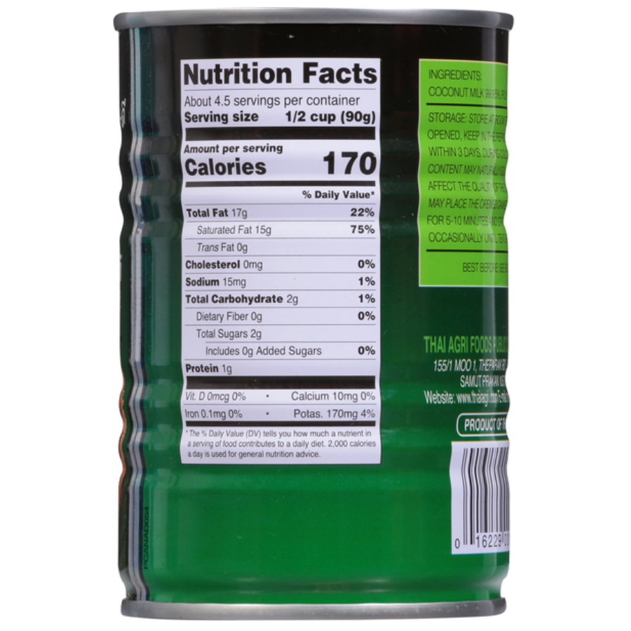Nutrition facts label on a green can with white text