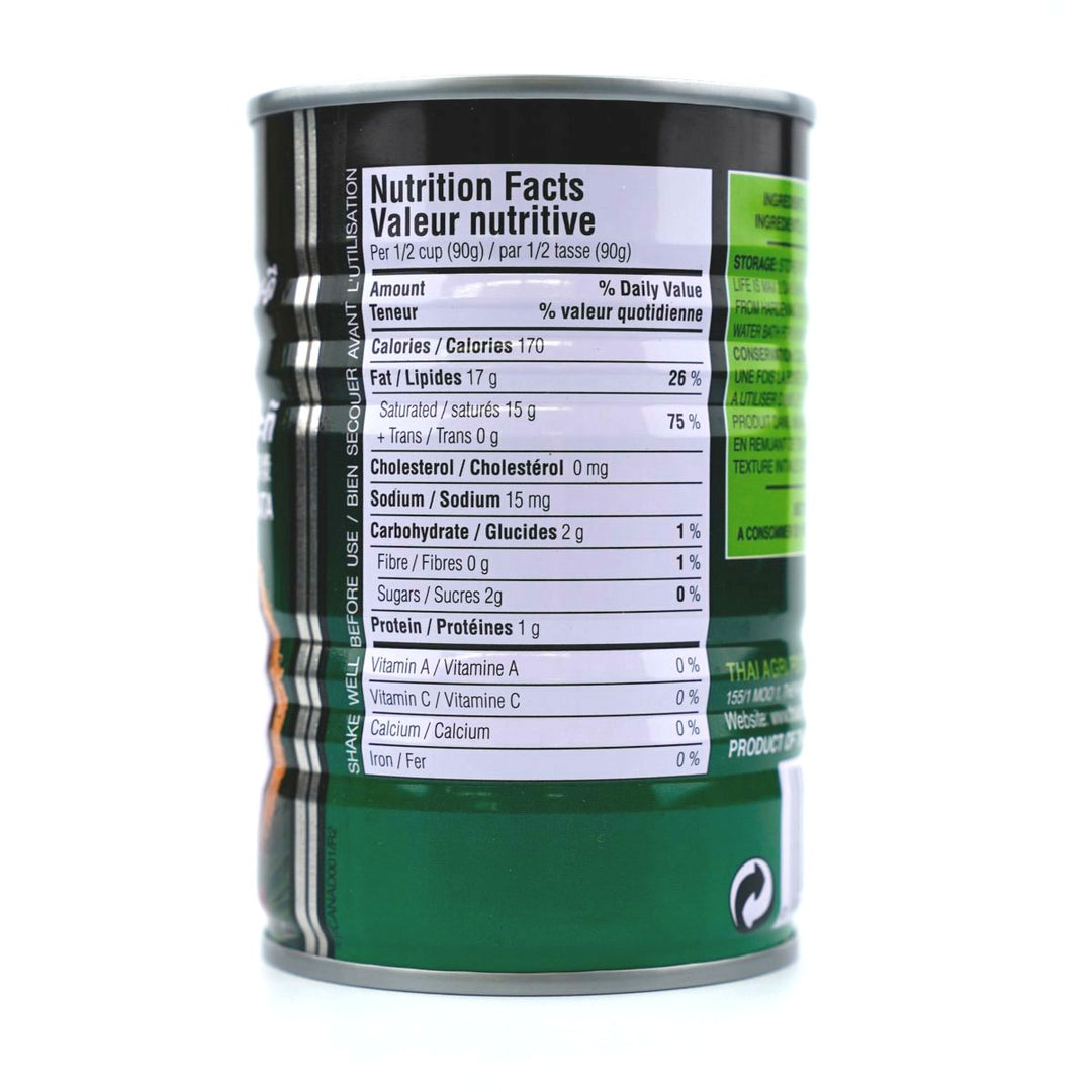 Green can with nutrition facts label on a white background