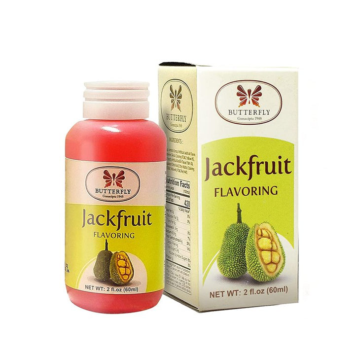 Butterfly Jackfruit Flavoring bottle and packaging on a white background