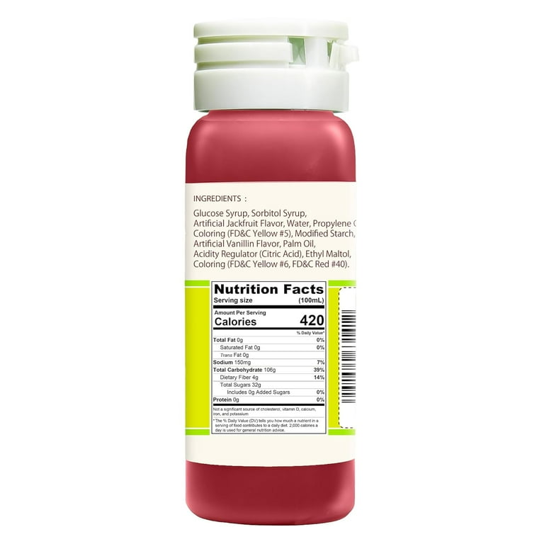 Bottle label with nutritional information on a white background