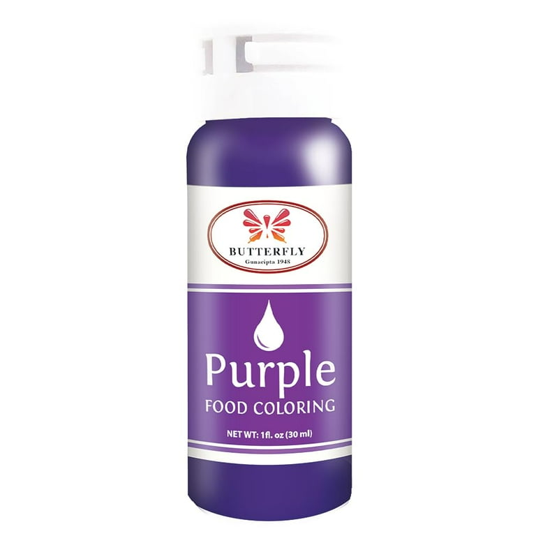 Purple food coloring bottle with Butterfly brand logo on a white background