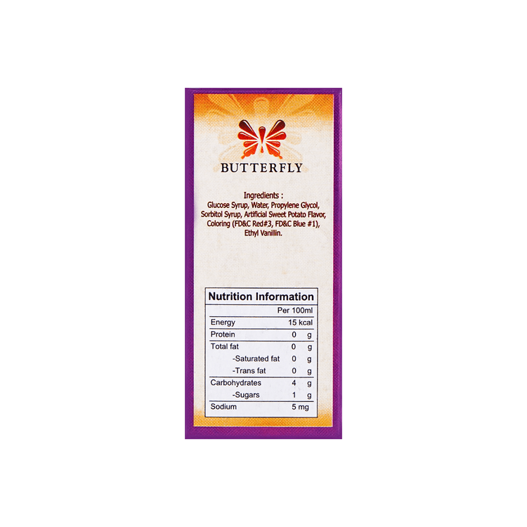 Butterfly brand product label with ingredients and nutrition information on a solid background
