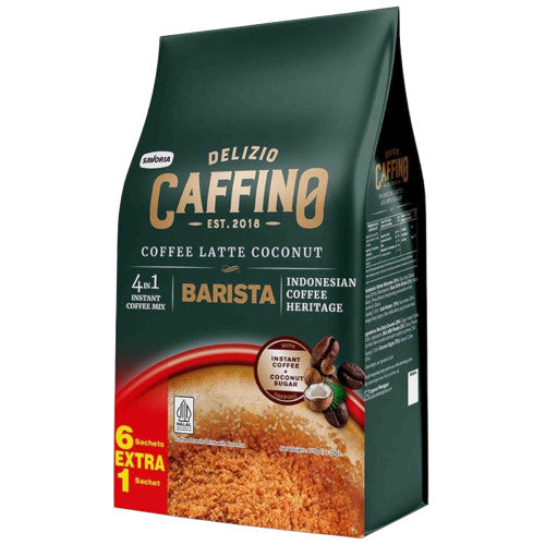 A 300g bag of Delizio Caffino Barista Coffee Latte Coconut instant coffee mix, featuring a dark green packaging design with a clear window showing the brown coffee granules inside.
