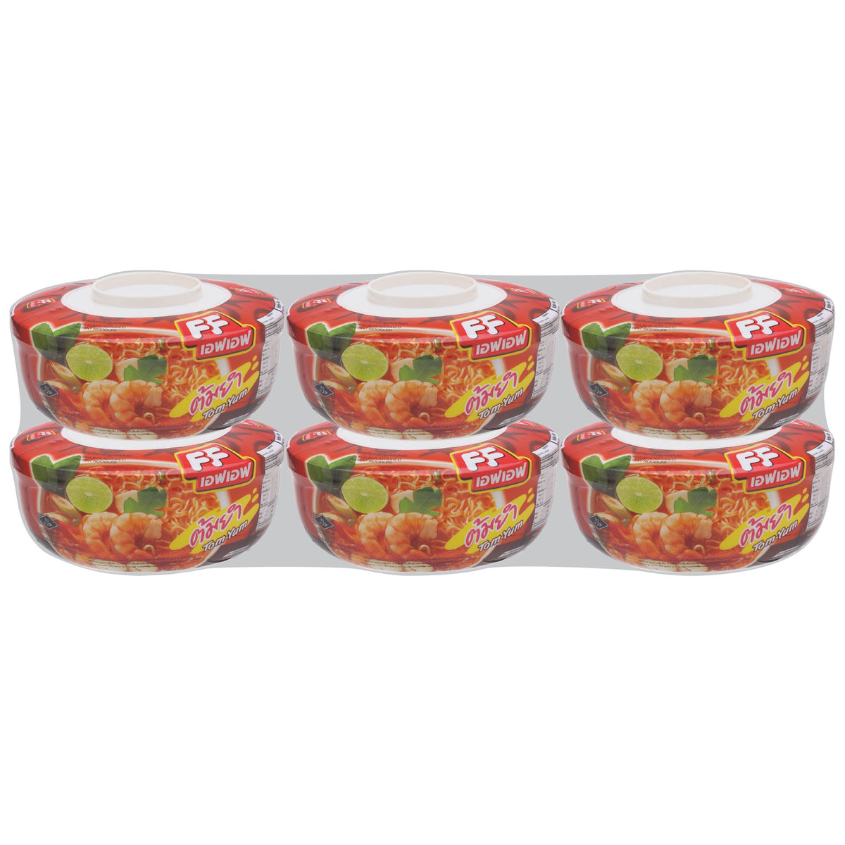 Pack of six FF Tom-Yum Flavoured Instant Noodles on a white background