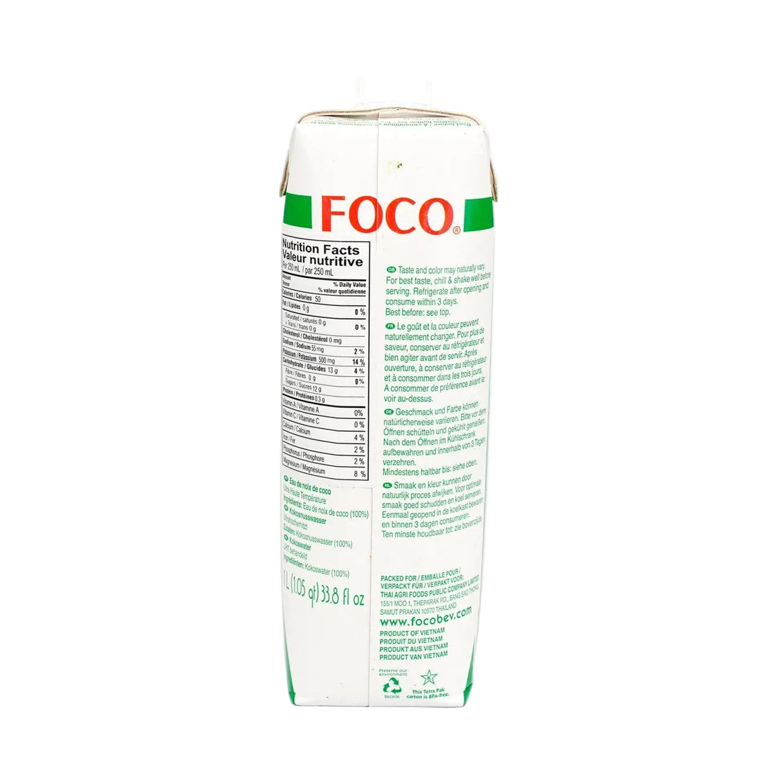 FOCO product packaging with nutritional facts label on a white background