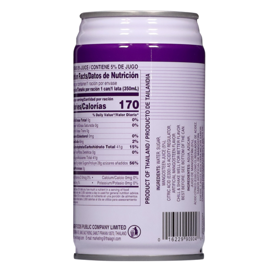 Canned drink with nutritional information label on a white background