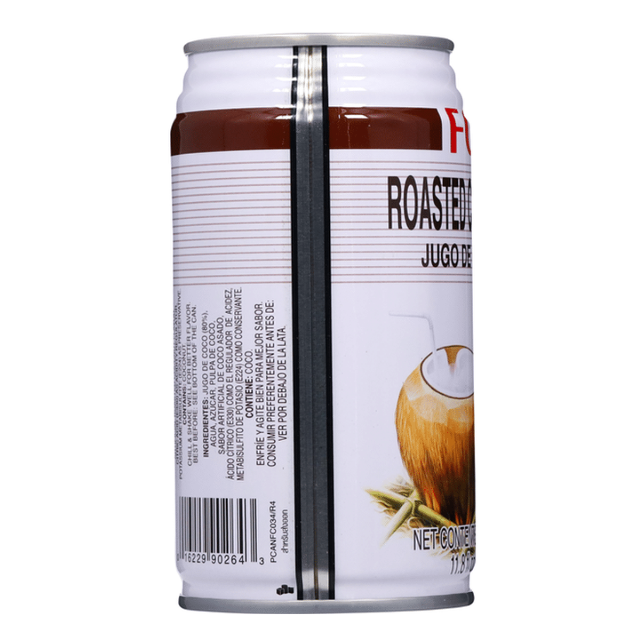 Can of roasted coffee drink with label on a white background