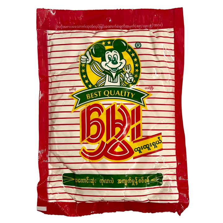 Red and white striped packet with a logo and text on a white background