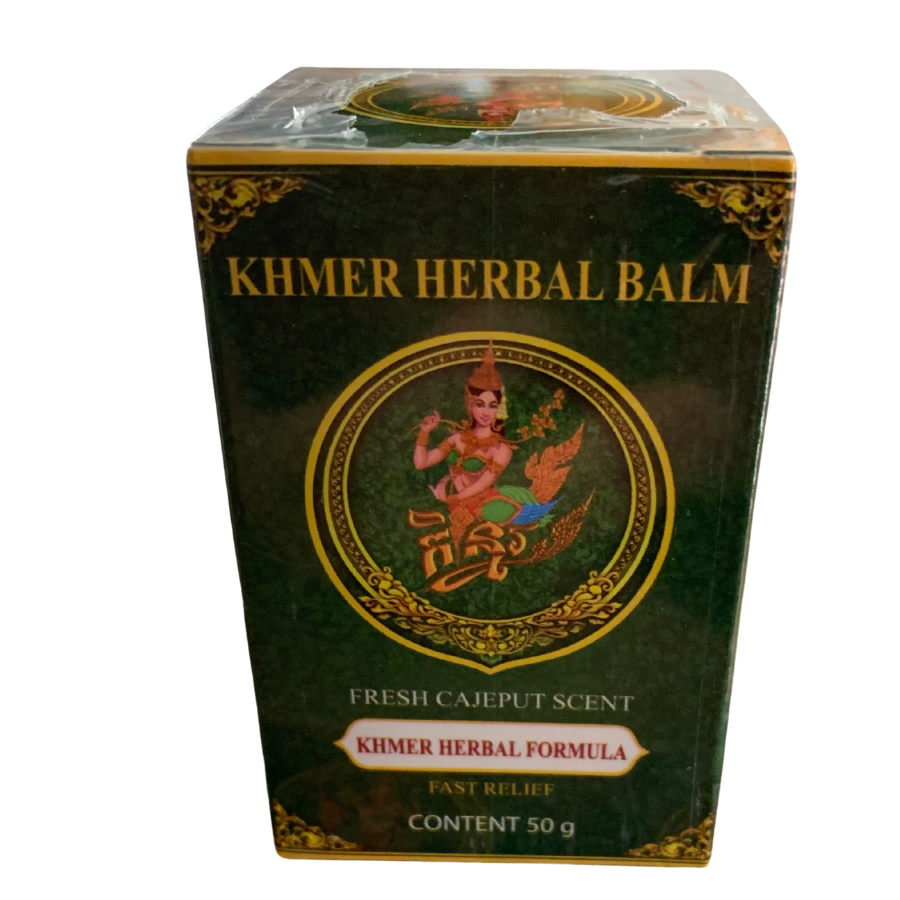 Box of Khmer Herbal Balm with decorative design on a white background