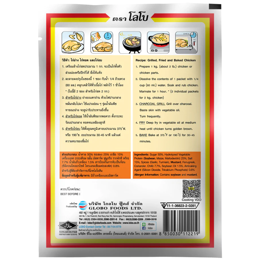 Back of a chicken seasoning packet with text and icons on a white background