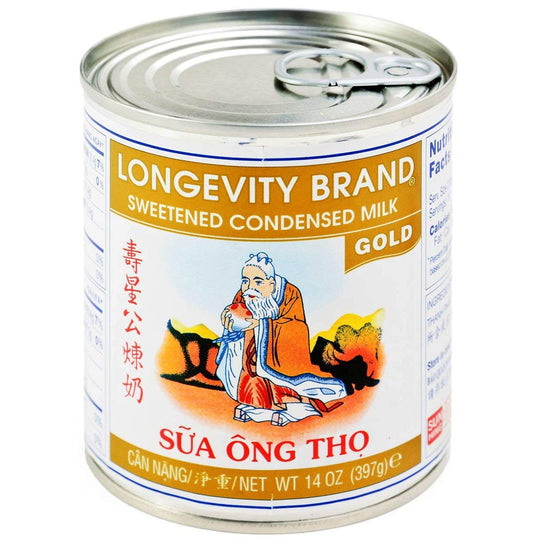 Can of Longevity Brand Sweetened Condensed Milk Gold used for baking and coffee.