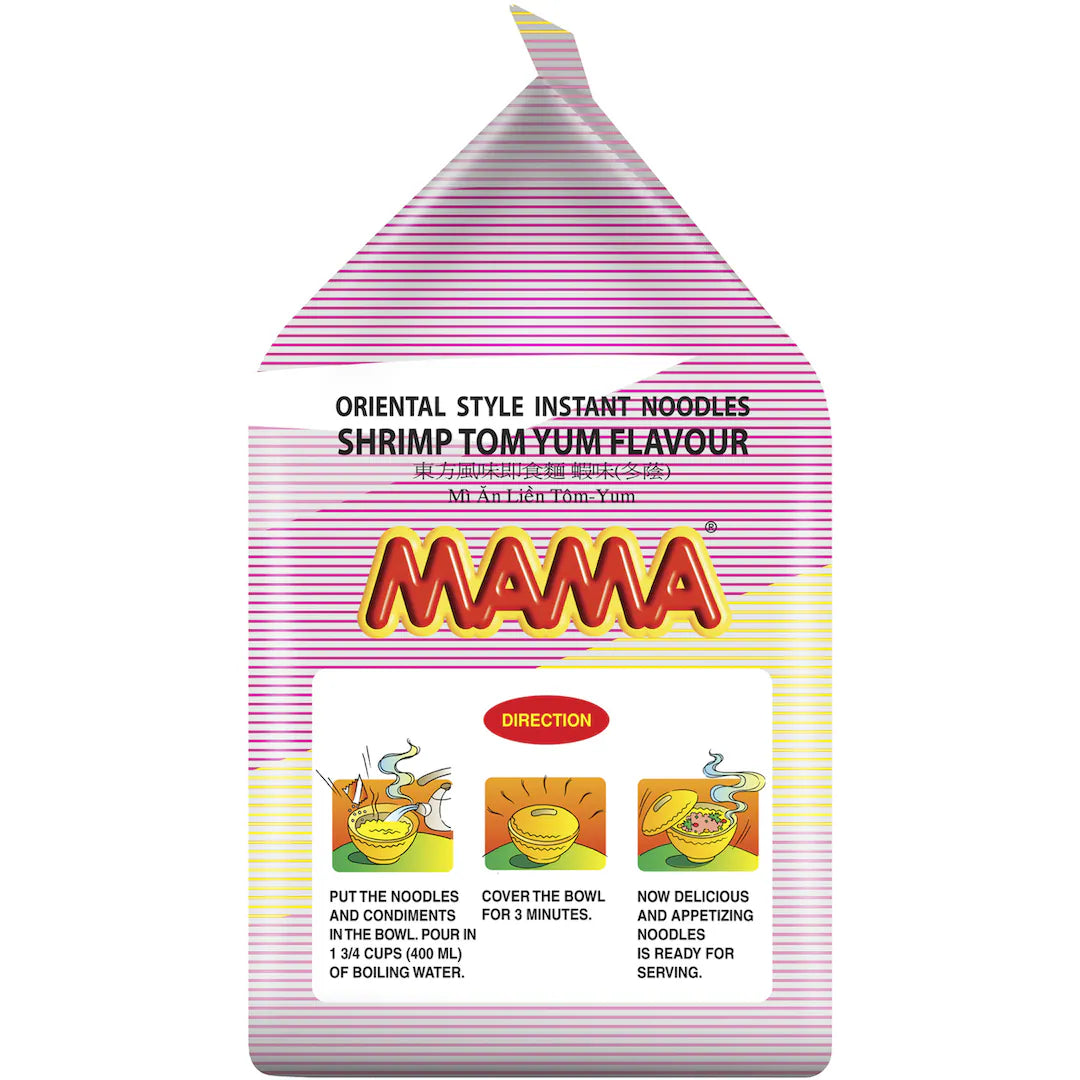 MAMA Shrimp Tom Yum flavour instant noodles packaging on a white background