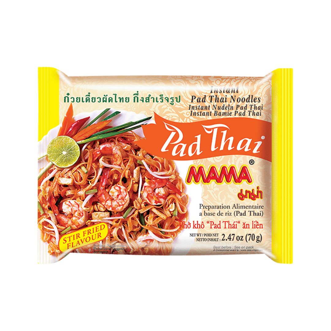 Packaged MAMA Pad Thai noodles on a white background
