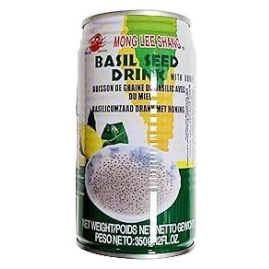 Can of Basil Seed Drink with Mong Lee Shang branding on a white background