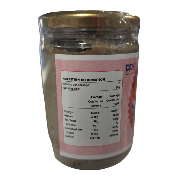 Container with a nutrition label on a white background