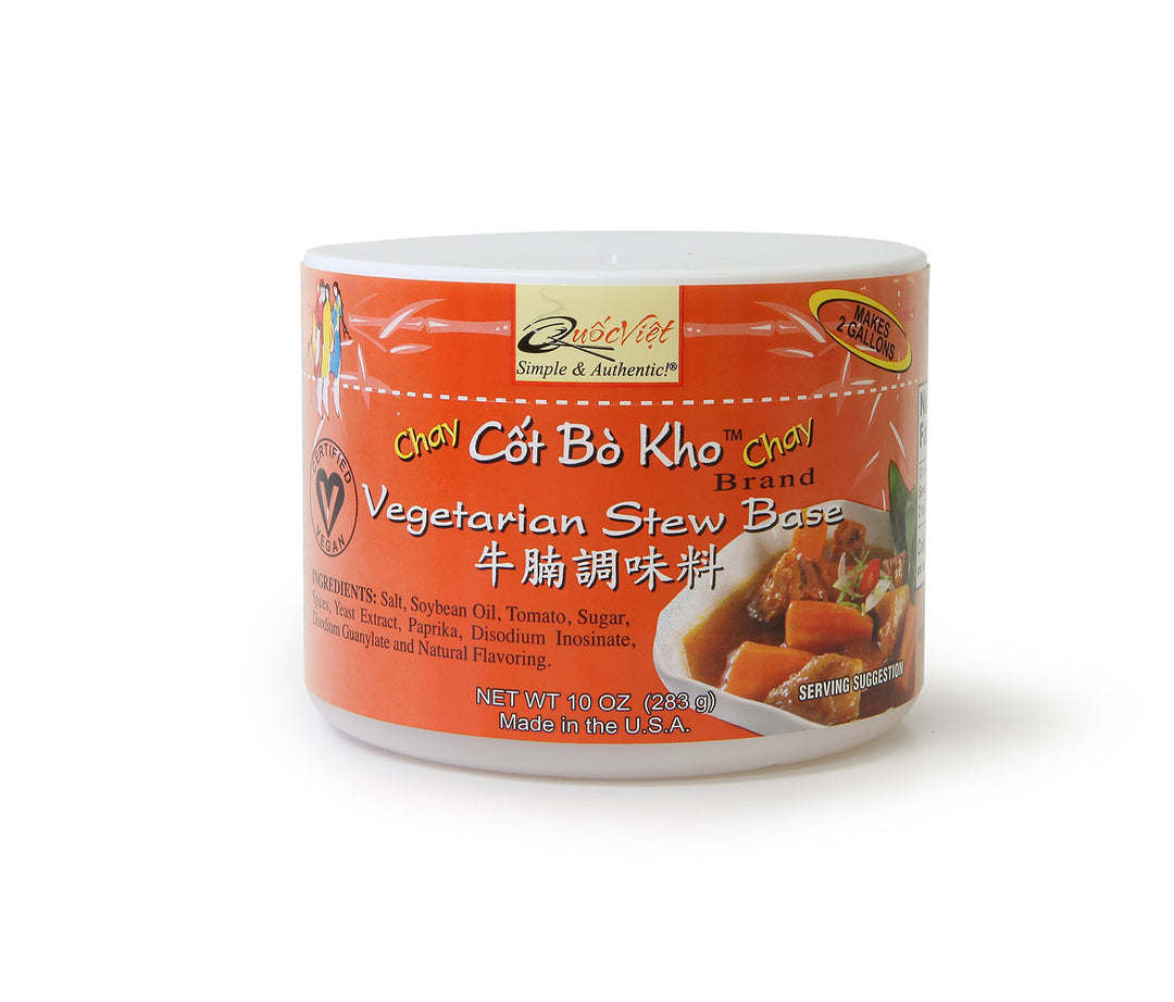 Container of Chay Cat Bo Kho Vegetarian Stew Base on a white background