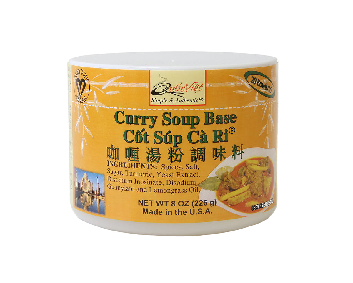 Curry Soup Base container with label on a white background