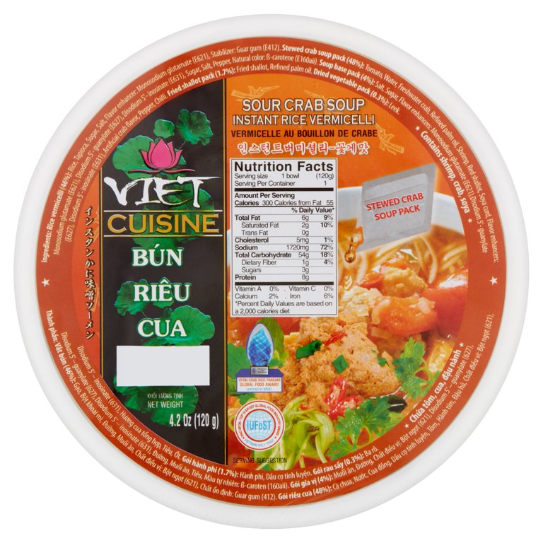 Viet Cuisine Sour Crab Soup Instant Rice Vermicelli Bun Rieu Cua (Bowl)