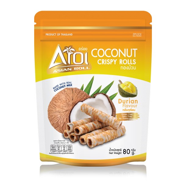 Aroi Asian Roll Coconut Crispy Rolls Durian Flavor, Thai 