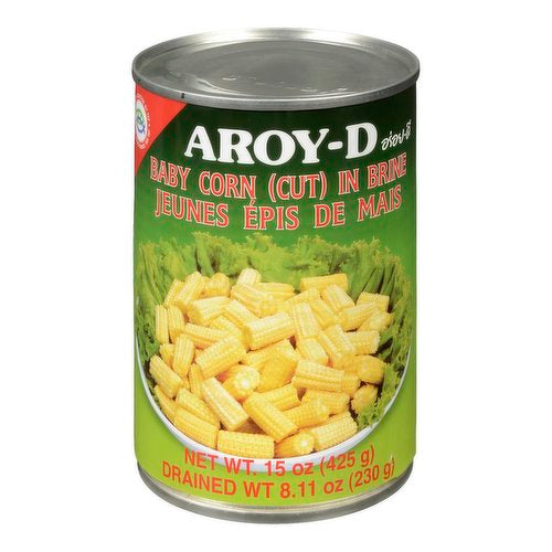 Aroy-D Young Baby Corn Cut in Brine 15 oz, Canned Thai 