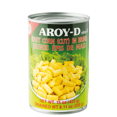 Aroy-D Young Baby Corn Cut in Brine, 15 oz Canned Thai 