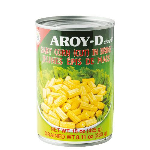 Aroy-D Young Baby Corn Cut in Brine, 15 oz Canned Thai 