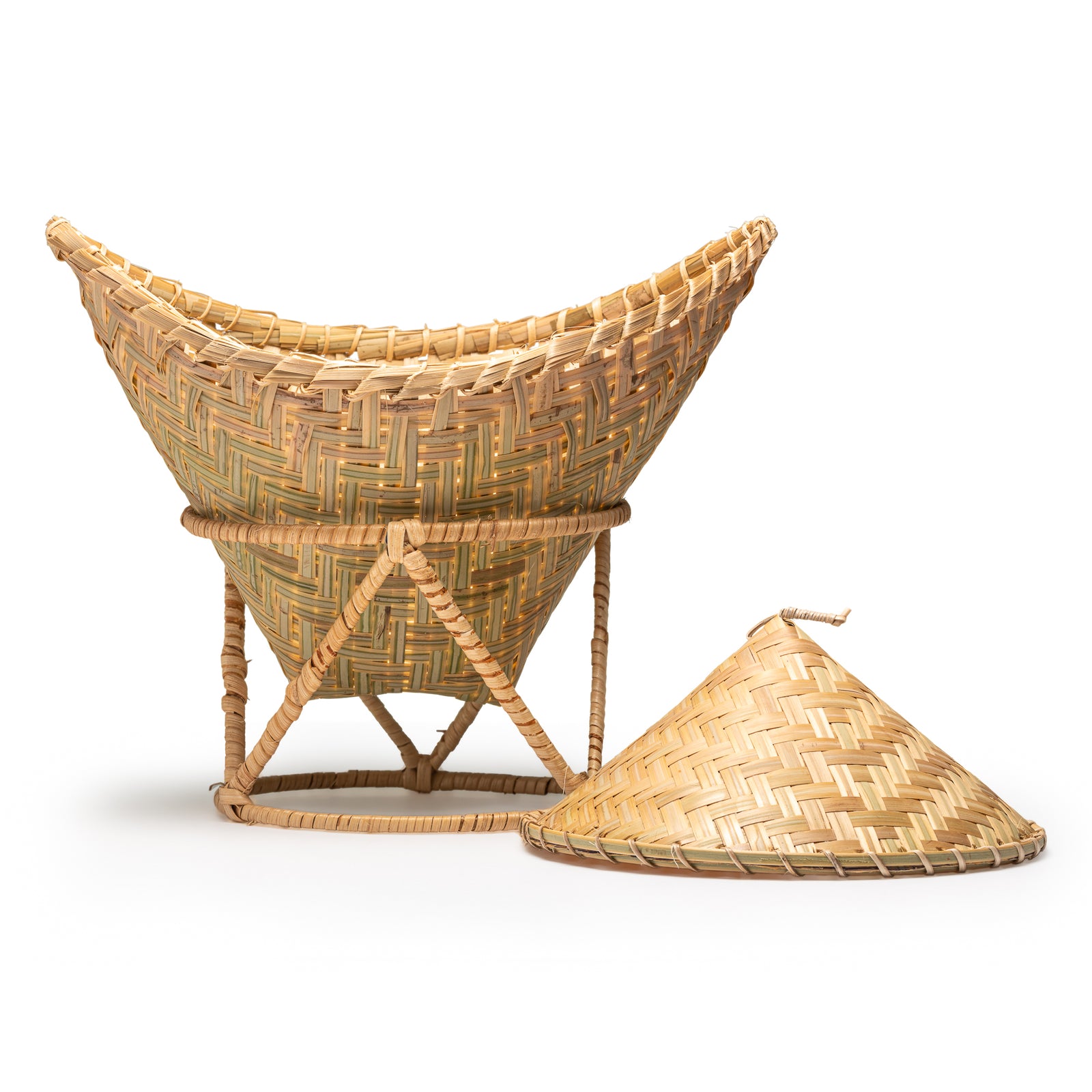 Decorative Lao Bamboo Sticky Rice Basket Trio Set for personal consumption of sticky rice.