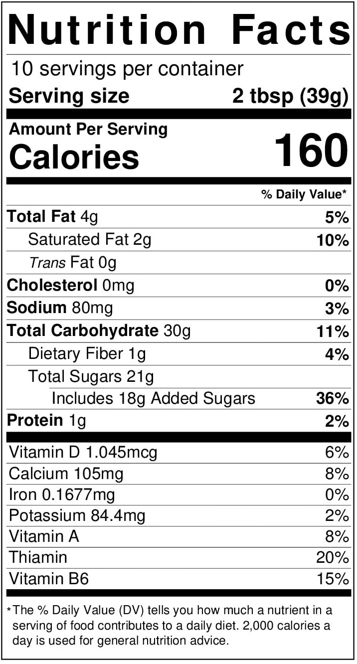 Jans Sweet Cow Sweetened Condensed Ube Creamer, with an image of nutrition facts in black fonts with white background.