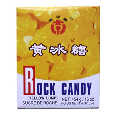 Packaging of Jia Yi Li Rock Candy Yellow Lump, showing the product name in both English and Chinese, with a net weight of 454 grams.