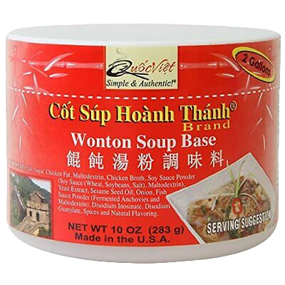 Cốt Sup Hoanh Thanh wonton soup base container with red label and white background