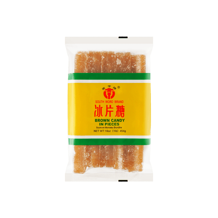 Packaged brown candy sticks with a yellow label on a white background