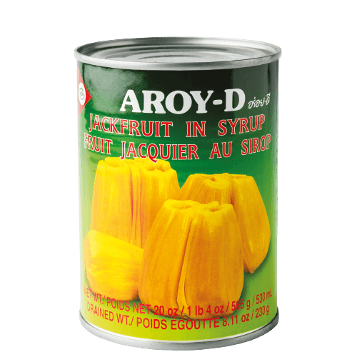 Can of Aroy-D Jackfruit in Syrup on a white background