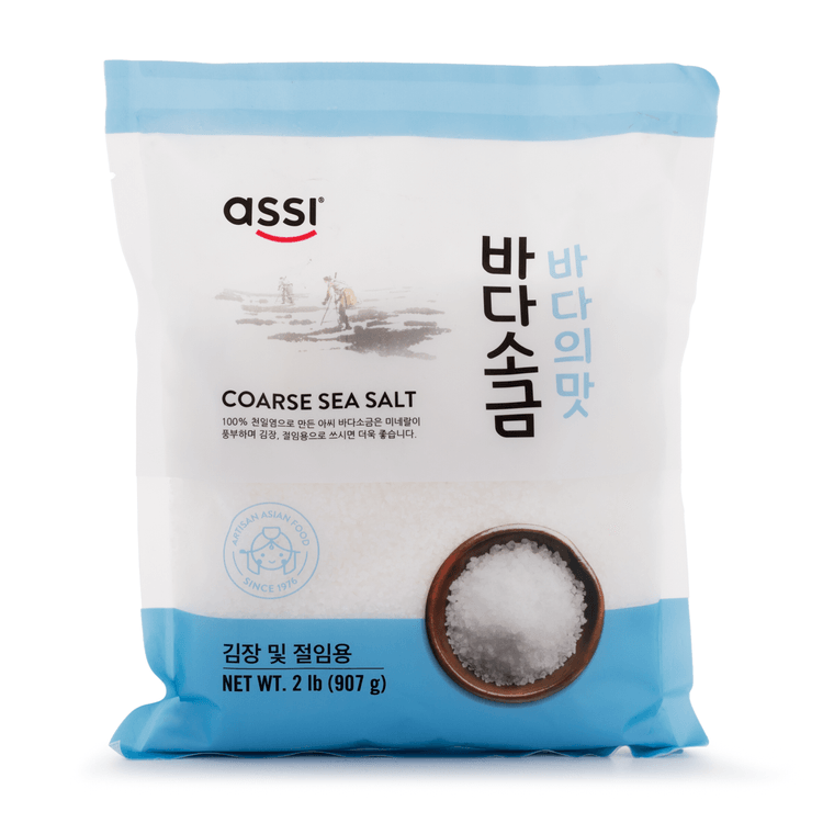 Assi coarse sea salt packaging with blue and white design