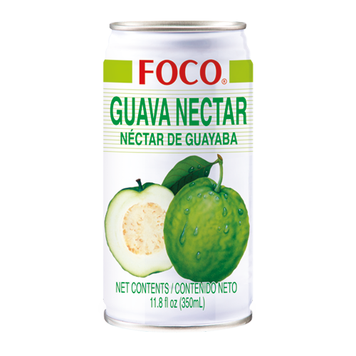 Can of Foco Guava Nectar with guava illustrations on a white background