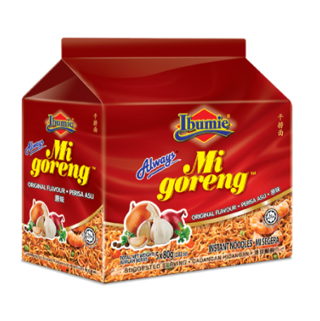 Packaging of Ibumie Always Mi Goreng Instant Noodles with the original flavor seasoning, showing the product name and an image of the noodles mixed with vegetables.