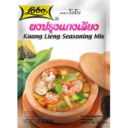 Packaging of Lobo Kaang Lieng Seasoning Mix with an image of a soup bowl in the background, indicating the product is a soup base or seasoning mix.