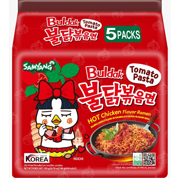 Samyang Buldak Artificial Spicy Chicken Ramen Tomato Pasta Flavor