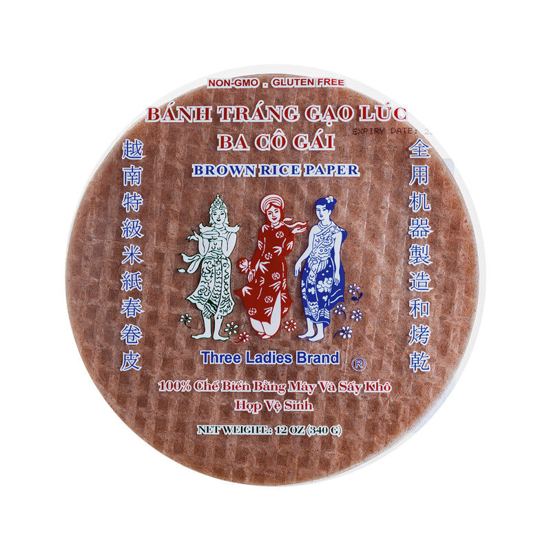 Brown rice paper packaging with 'Three Ladies Brand' on a white background