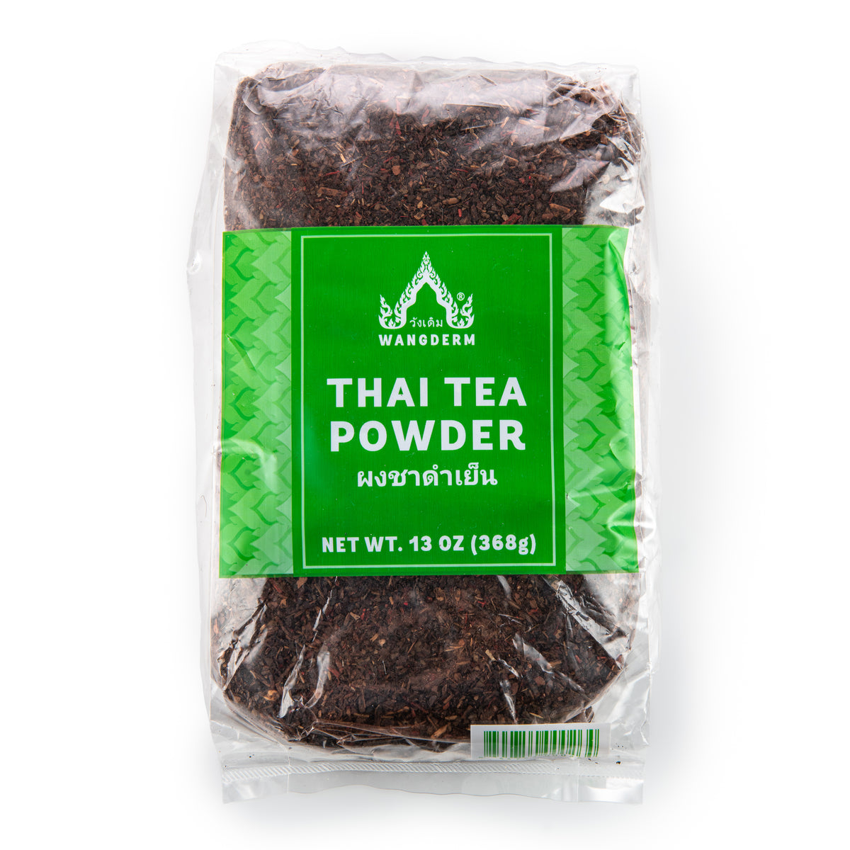 Wangderm Thai Loose Tea Powder in clear plastic bag with green label